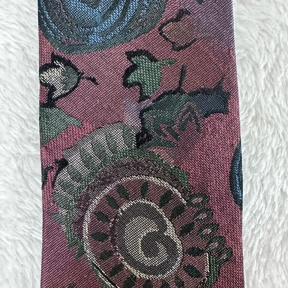 Vintage‎ Stringbeans Men's Skinny Necktie Dark Jewel Tones Abstract Print Retro